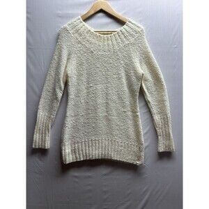 Currants Women’s XL Fuzzy Sweater White Cable Knit Boat Neck